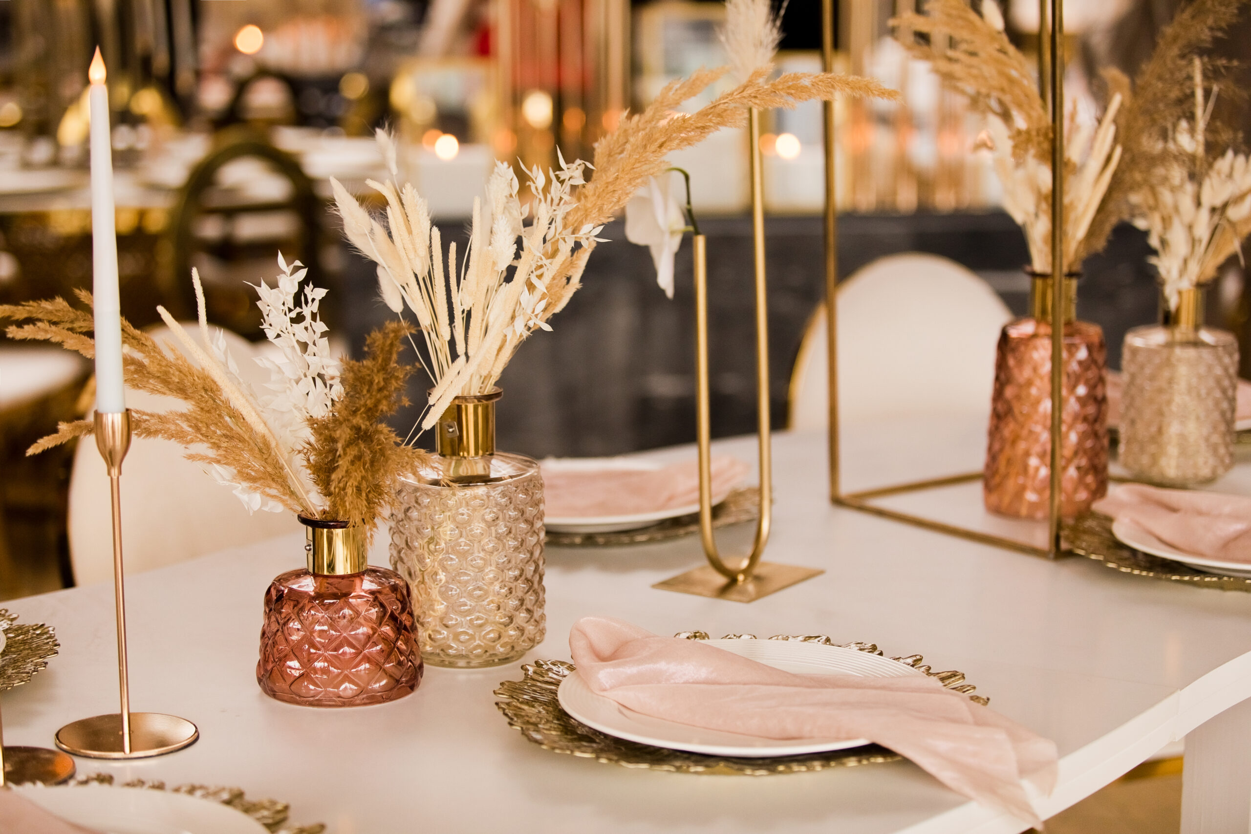 Table setting at a luxury wedding and Beautiful flowers on the table.